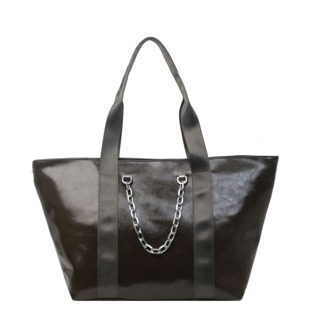 Faux Leather Chained Tote Bag