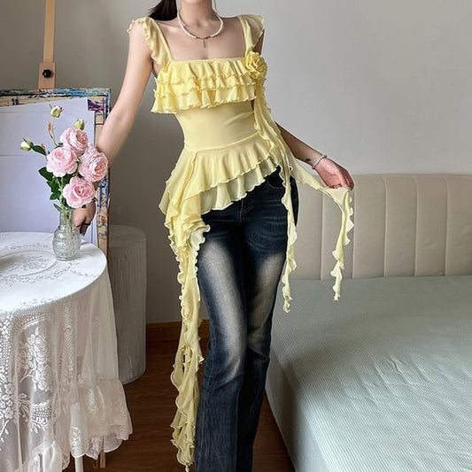 Camisole Plain Trim Ruffle Top