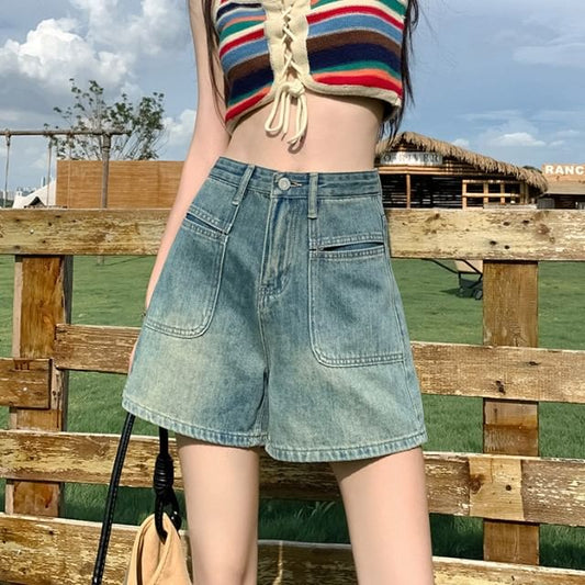 High Waist Denim Shorts Washed