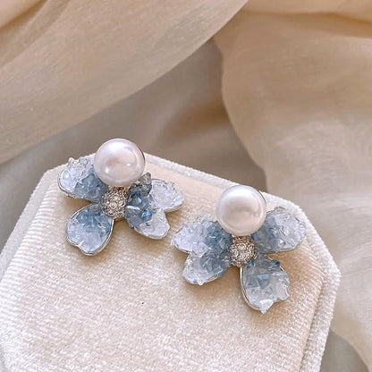 Floral Faux Crystal Faux Pearl Alloy Drop Earring