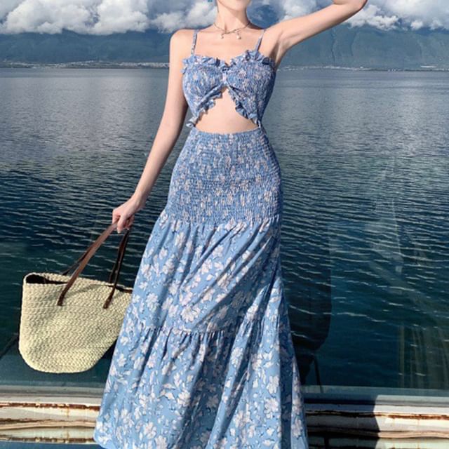 Floral Cutout Strap Maxi Sundress Spaghetti