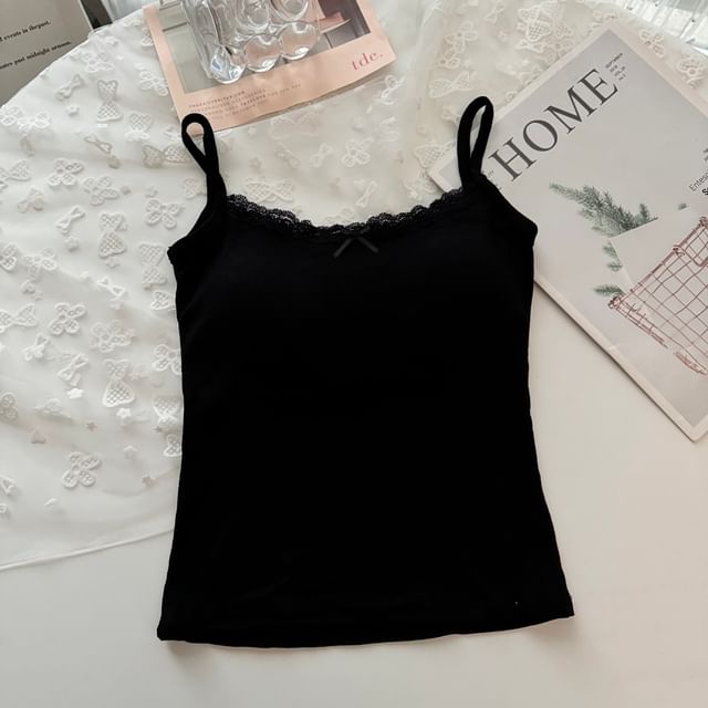 Lace Bow-Accent Padded Camisole Top