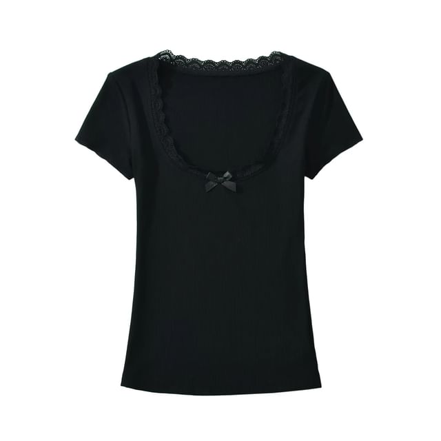 Square-Neck Lace-Trim Fitted Crop Top