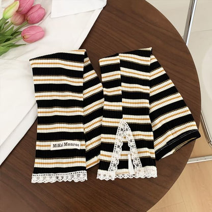 Lettering Applique Striped Lace Trim Sun Protection Arm Sleeves