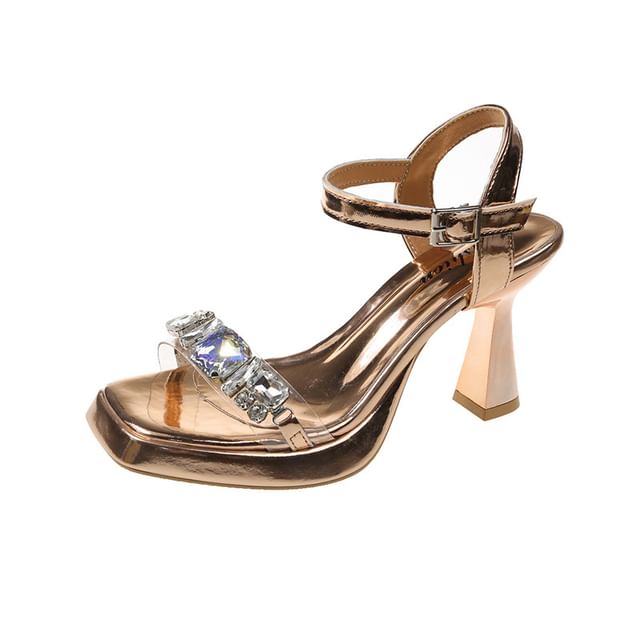 Rhinestone Block Heel Sandals