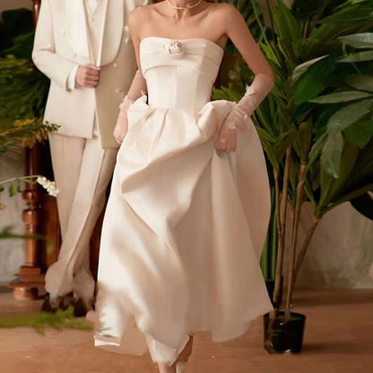 Plain Flower A-Line Wedding Gown