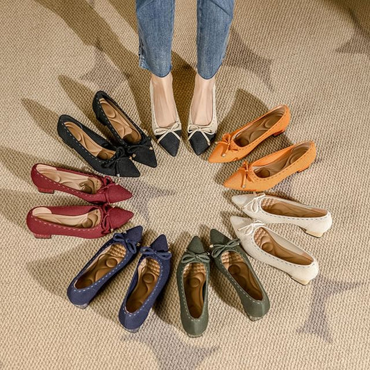 Heel Pumps Bow Pointed Fabric Block