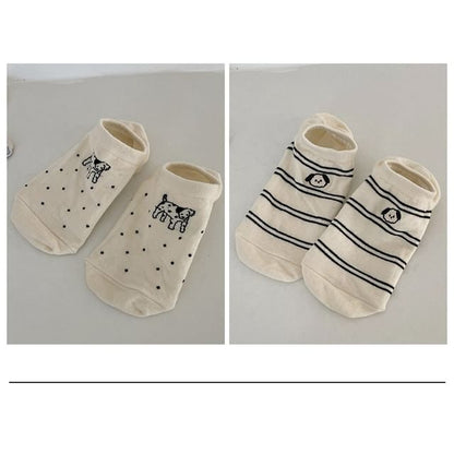 Two Tone Embroidered Low Cut Socks Set