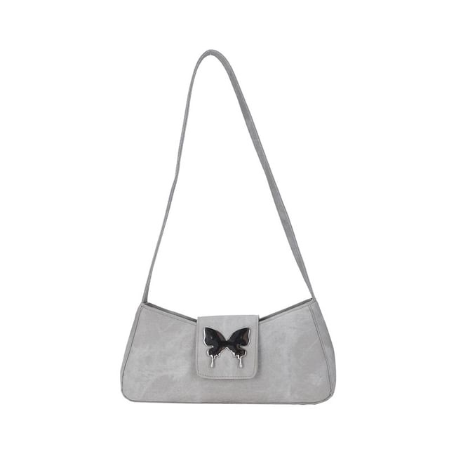 Butterfly Accent Faux Leather Shoulder Bag