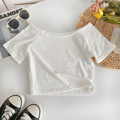 Short-Sleeve Off Shoulder Plain T-Shirt