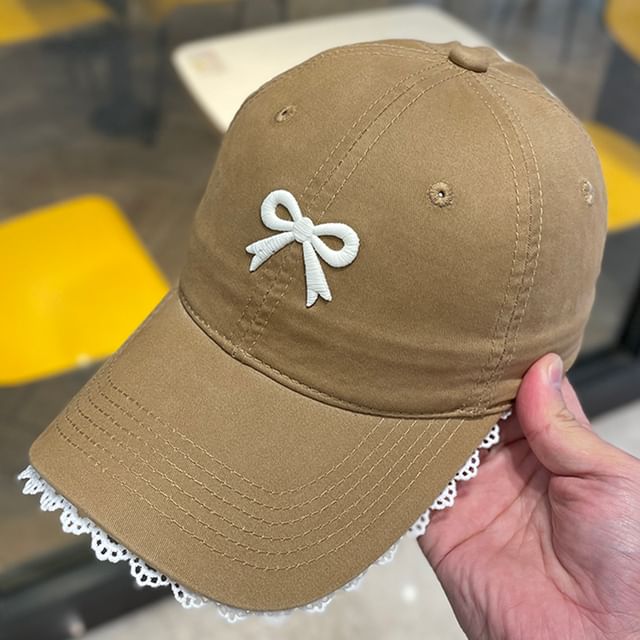 Baseball Lace Cap Embroidered Bow Trim
