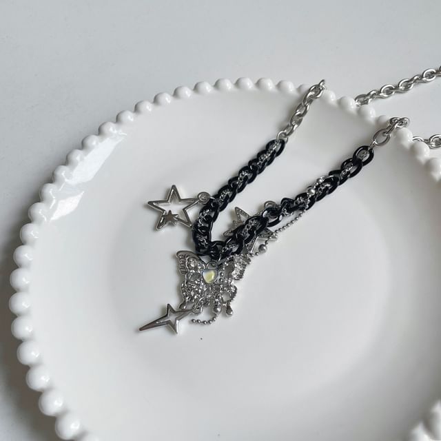 Star Pendant Necklace Butterfly Fringed