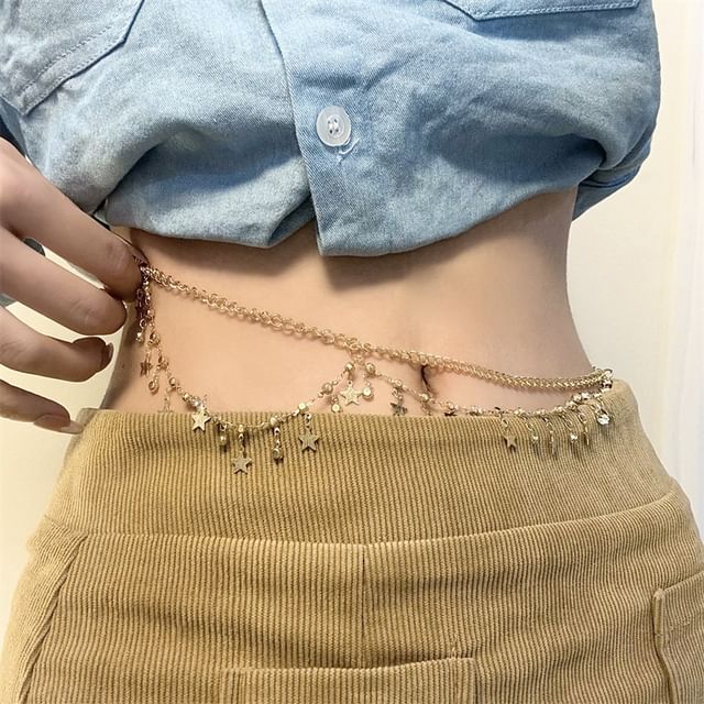 Layered Rhinestone Chain Fringed Waist