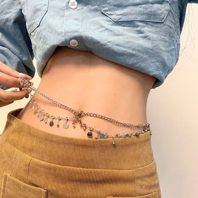 Layered Rhinestone Chain Fringed Waist