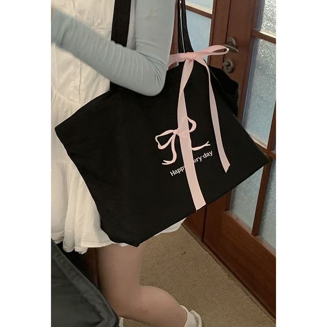 Bow Embroidered Tote Bag