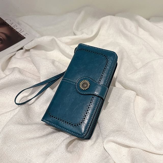 Floral Faux Long Charm Leather Wallet