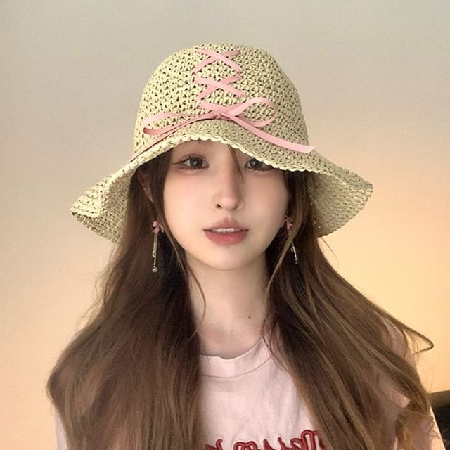 Lace-Up Straw Sun Hat