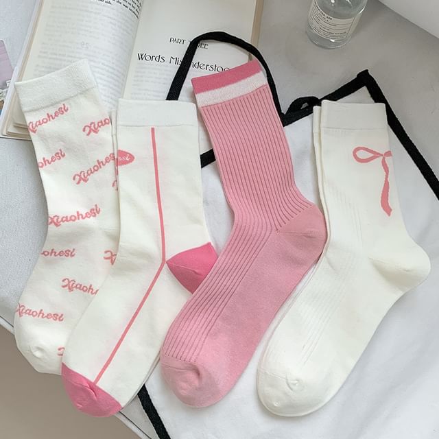 Lettering Socks / Striped Socks / Bow Print Socks