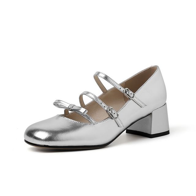 Heel Pumps Bow Jane Chunky Mary Strappy