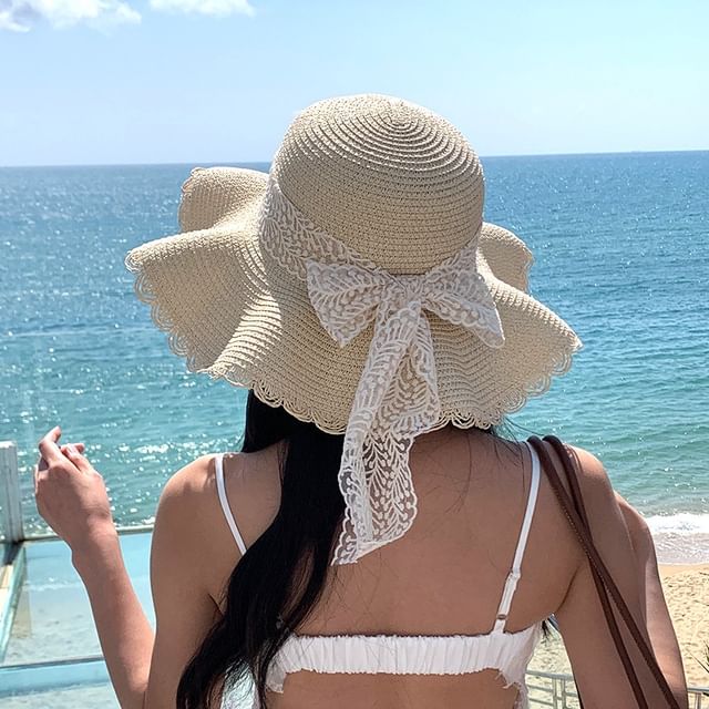 Lace Bow Straw Hat