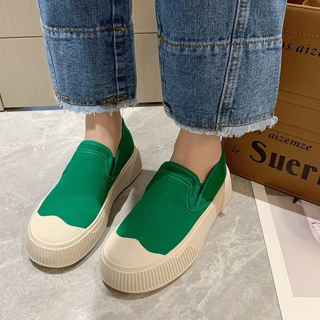 Canvas Colorblock Platform Slip-Ons