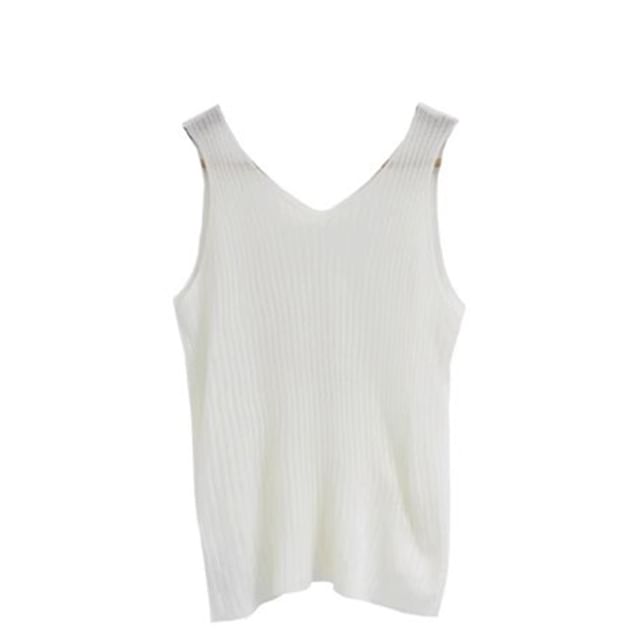 Sleeveless V-Neck Plain Knit Top