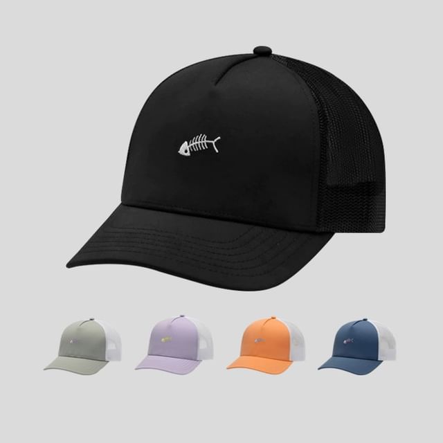 Embroidered Trucker Fish Cap Bone