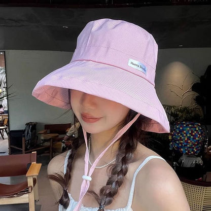 Lettering Applique Striped Bucket Hat