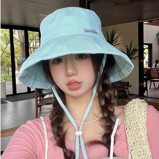 Lettering Striped Bucket Hat Applique