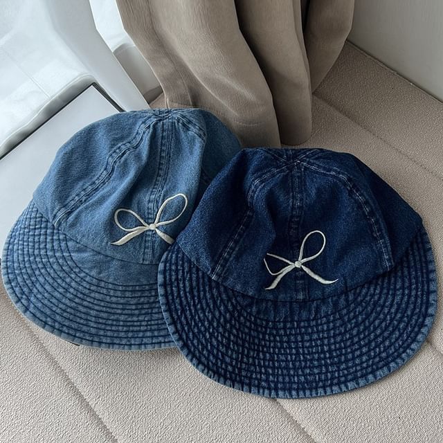 Cap Bow Denim Wide Embroidered Brim Washed
