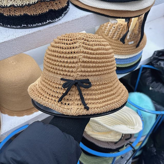 Bow Perforated Bucket Hat Knit