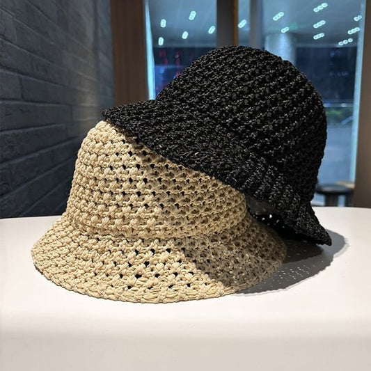 Perforated Bucket Plain Hat Knit