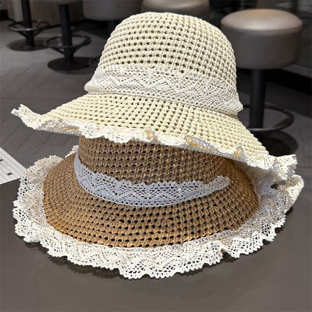 Perforated Sun Trim Knit Lace Hat