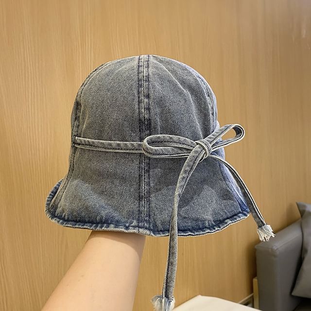 Denim Bow Hat Washed Cloche