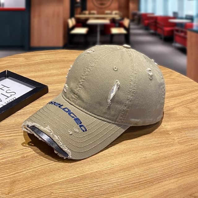 Embroidered Baseball Cap Lettering Distressed