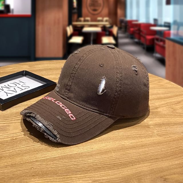 Embroidered Baseball Cap Lettering Distressed