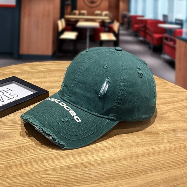 Embroidered Baseball Cap Lettering Distressed