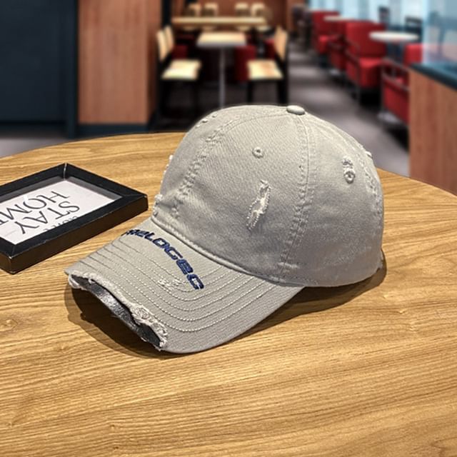 Embroidered Baseball Cap Lettering Distressed