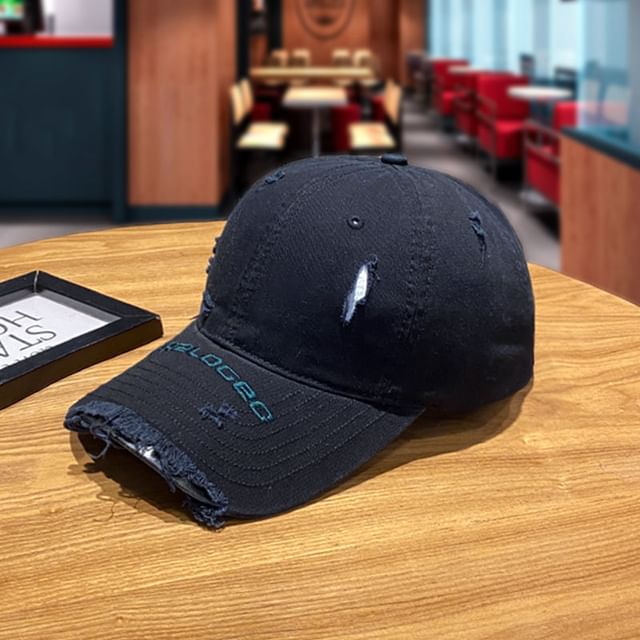 Embroidered Baseball Cap Lettering Distressed