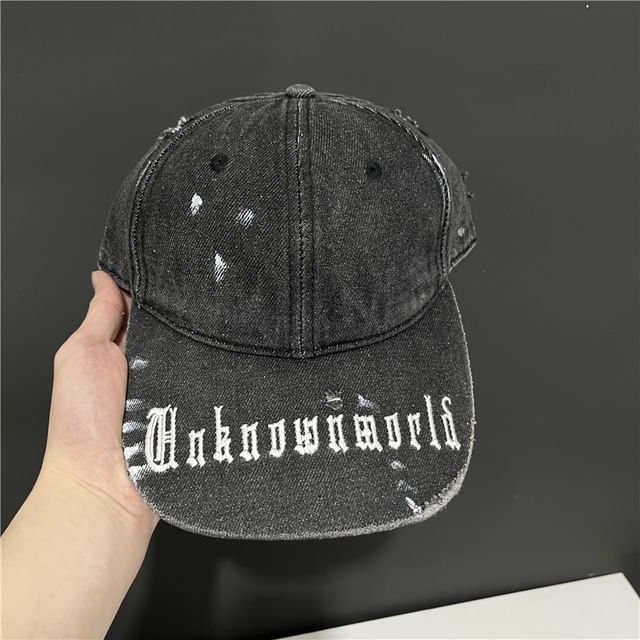 Cap Baseball Denim Lettering Washed Embroidered