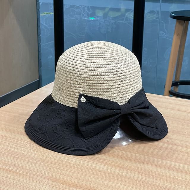Hat Sun Two Straw Bow Tone