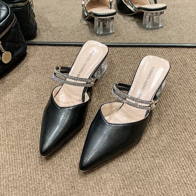 Mules Pointed Toe Heel Mary Jane Block