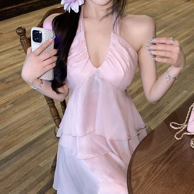 V-Neck A-Line Plain / Flowy Skirt Top Cami Maxi