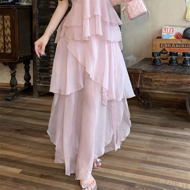 V-Neck A-Line Plain / Flowy Skirt Top Cami Maxi