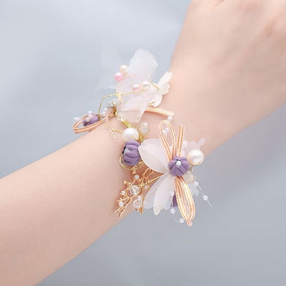 Floral Butterfly Faux Pearl Wrist Corsage