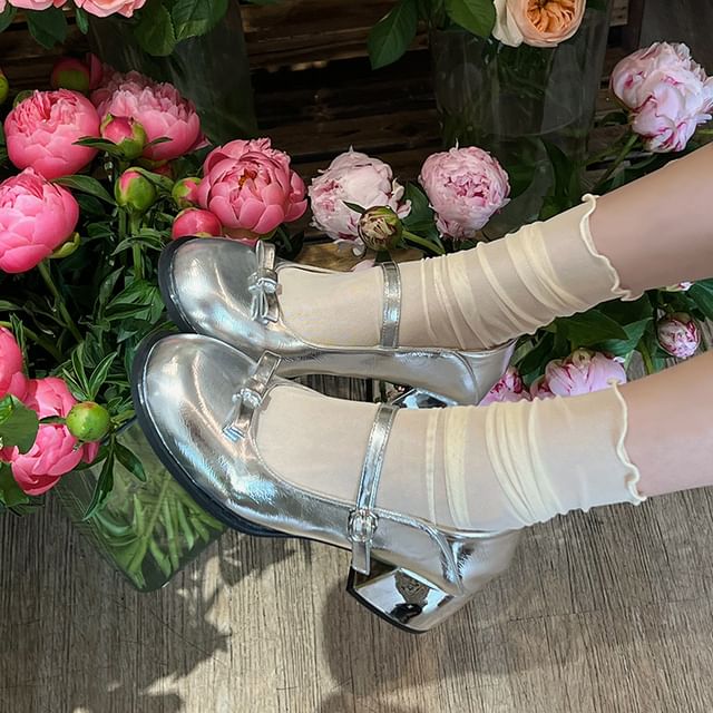 Jane Bow Mary Accent Heel Block Pumps