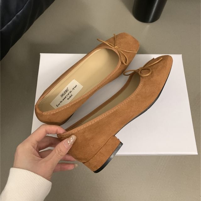 Square Toe Bow Faux Suede Flats