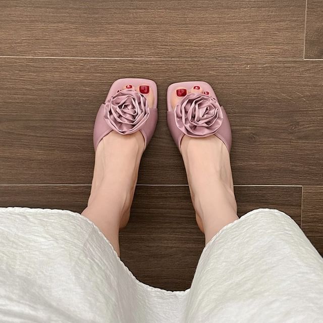 Flower Kitten Heel Slide Sandals