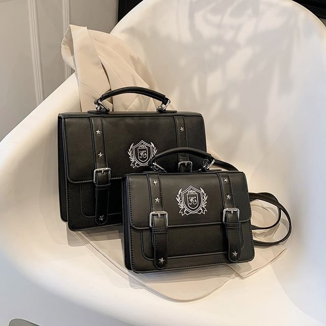 Faux Embroidered Satchel Studded Backpack Leather