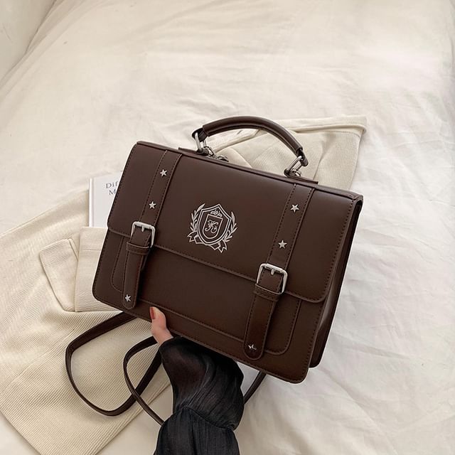 Faux Embroidered Satchel Studded Backpack Leather